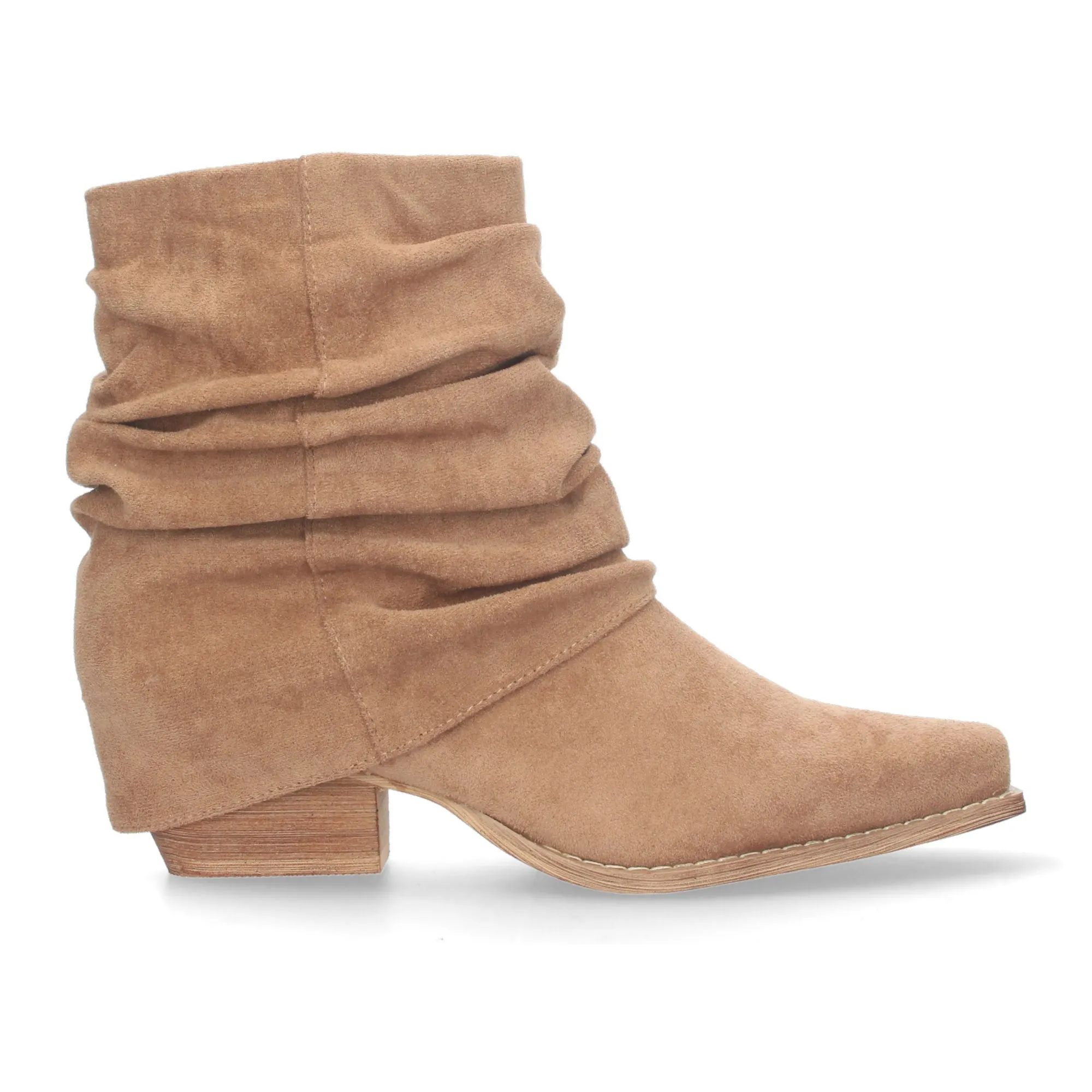 BOTINES CAñA ARRUGADA DE TACóN MEDIO MUJER COLOR CAMEL A2509