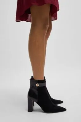 Botines de ante y piel con tacón en bloque