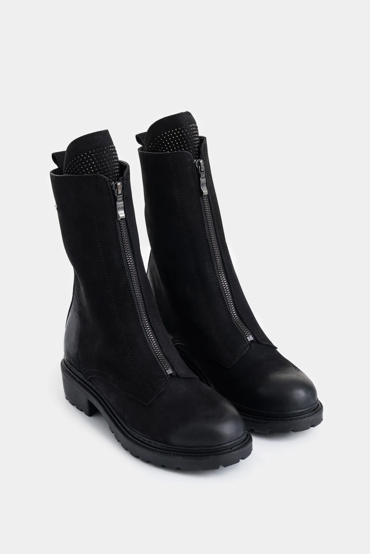 Botines militares Umbra de cuero para mujer aplique brillo
