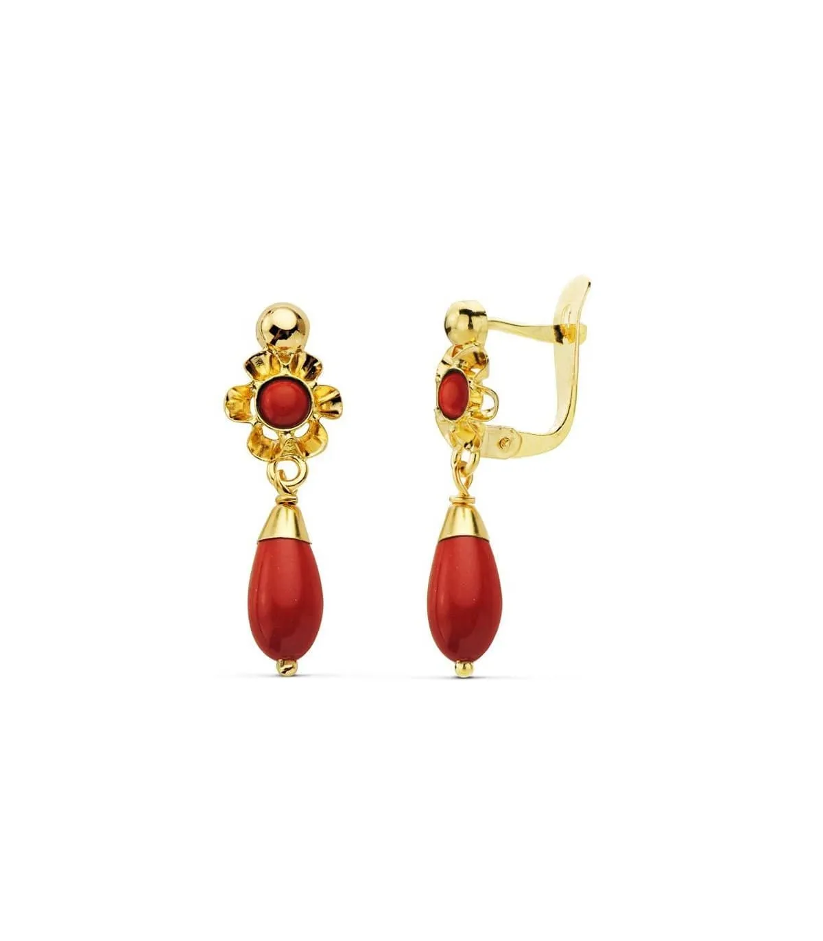 Boucles d'oreilles or 18k fille corail