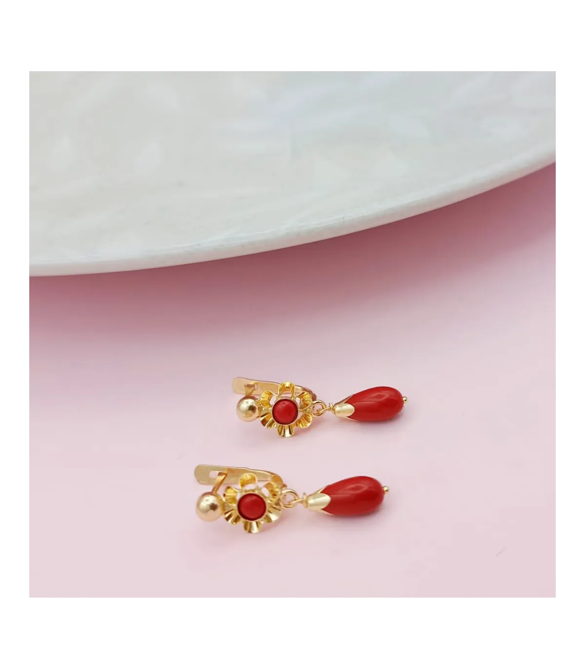 Boucles d'oreilles or 18k fille corail