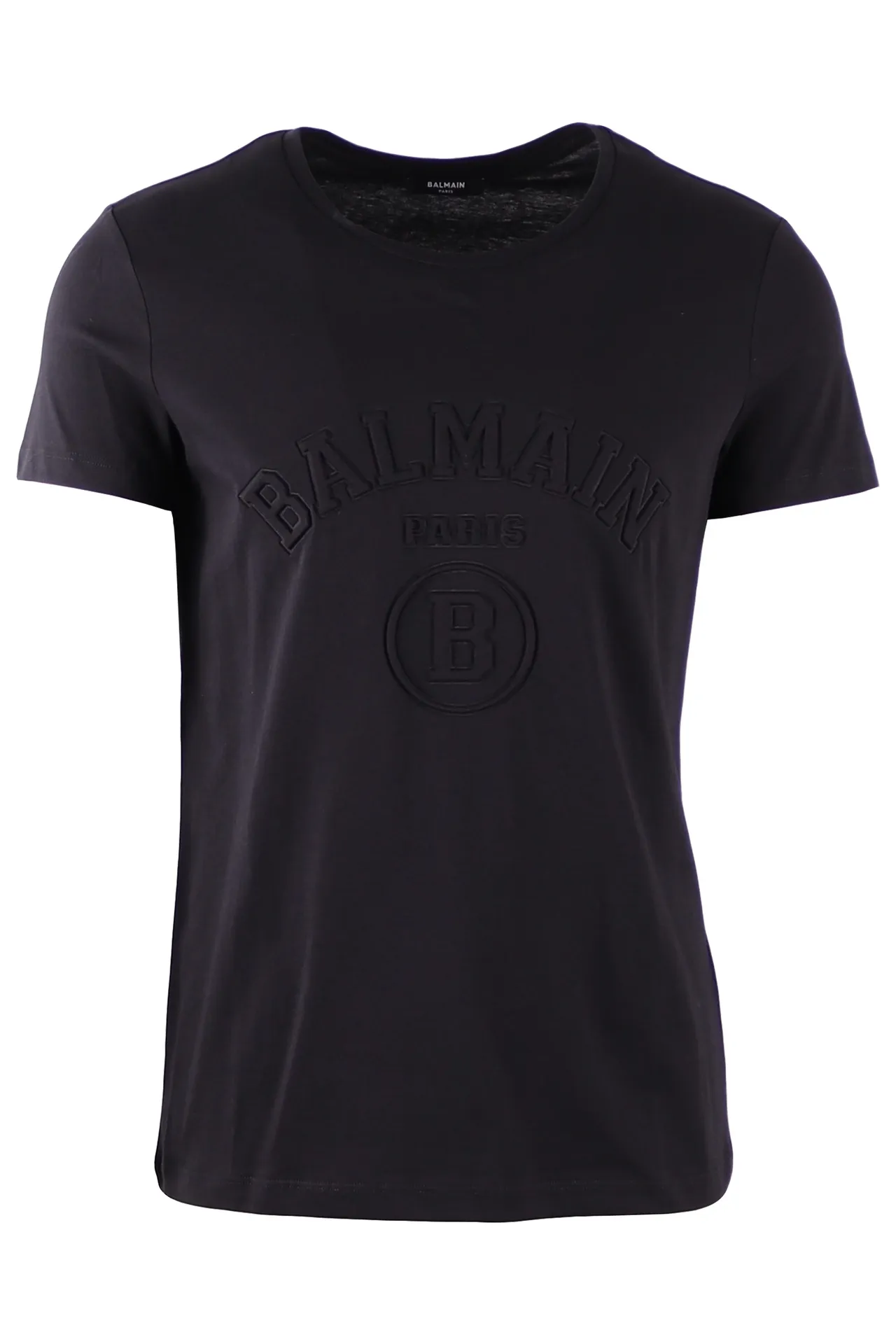 Camiseta Balmain negra con logotipo en relieve