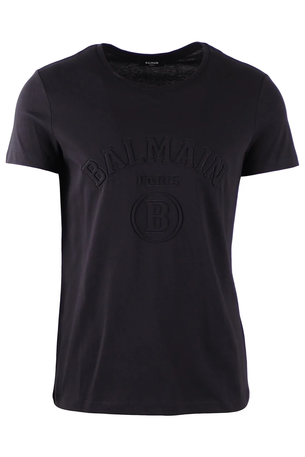 Camiseta Balmain negra con logotipo en relieve