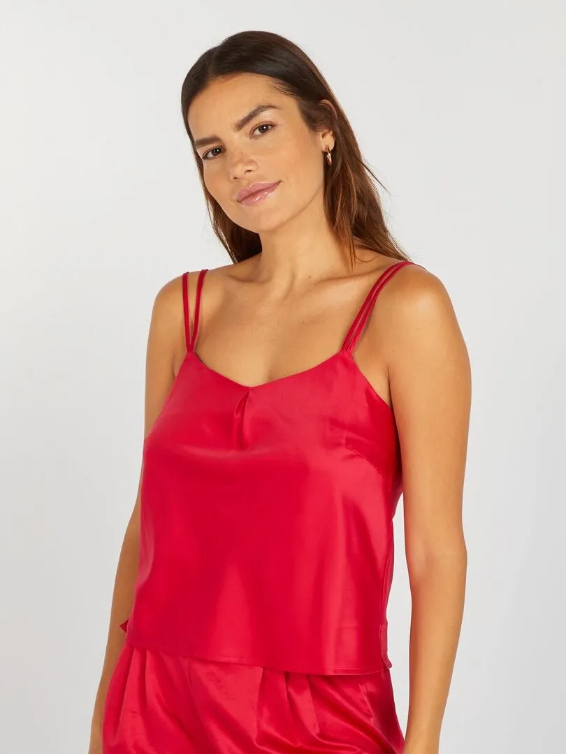 CAMISETA DE PIJAMA DE TIRANTES DE RASO 'SANS COMPLEXE'  ROJO