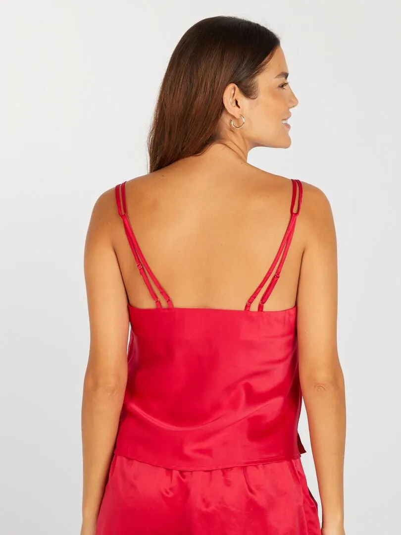 CAMISETA DE PIJAMA DE TIRANTES DE RASO 'SANS COMPLEXE'  ROJO
