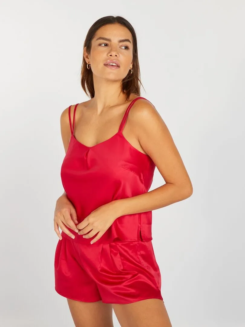CAMISETA DE PIJAMA DE TIRANTES DE RASO 'SANS COMPLEXE'  ROJO