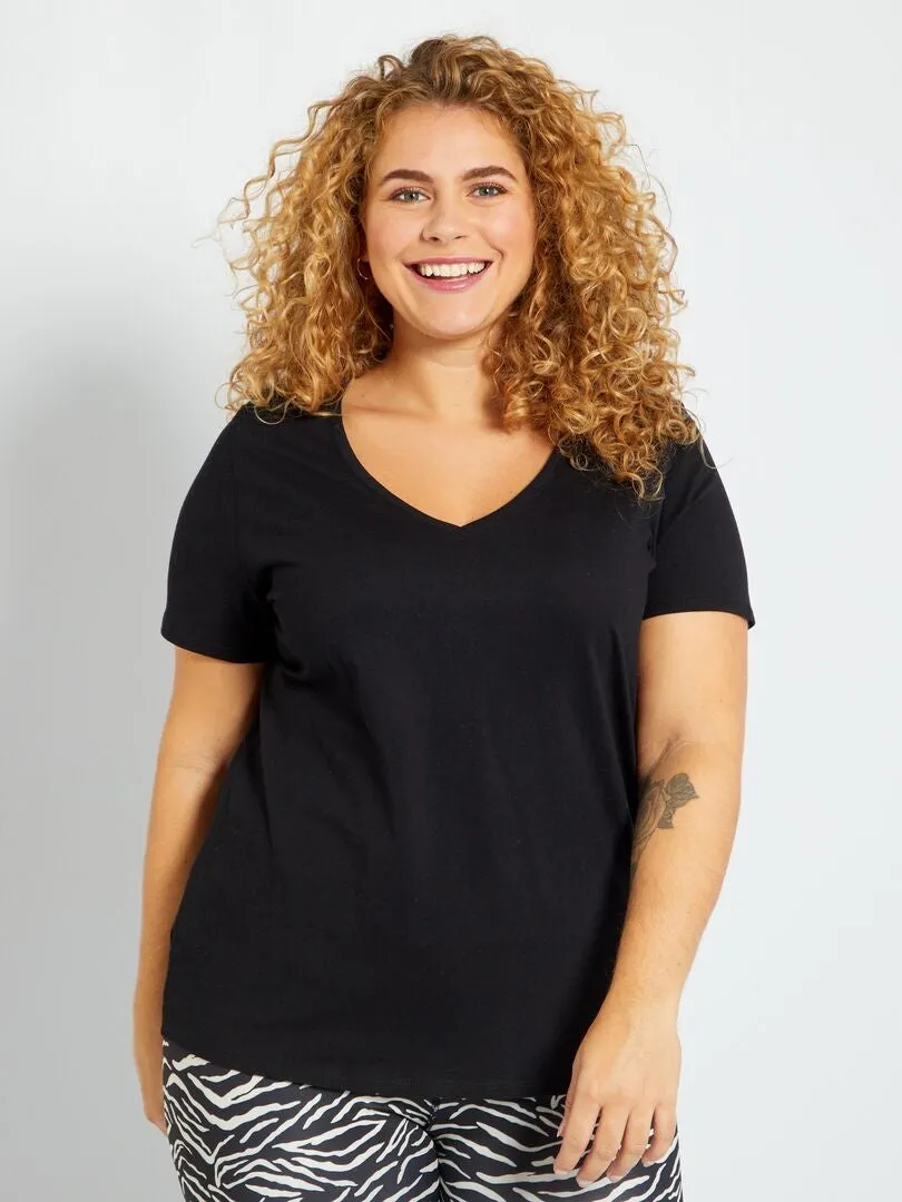 CAMISETA DE PUNTO CON CUELLO DE PICO  NEGRO