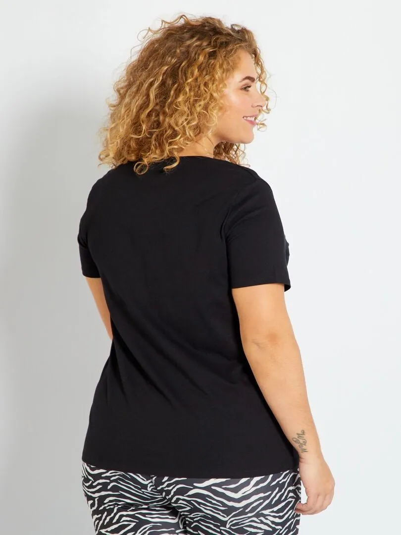 CAMISETA DE PUNTO CON CUELLO DE PICO  NEGRO