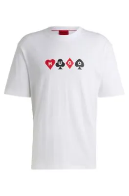 Camiseta de punto de algodón con logo de naipes