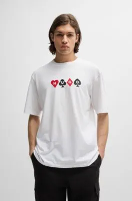 Camiseta de punto de algodón con logo de naipes