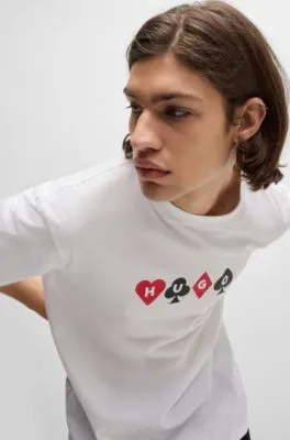 Camiseta de punto de algodón con logo de naipes
