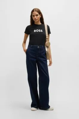 Camiseta de punto de algodón con logo en contraste