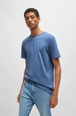 Camiseta de punto de algodón con parche de logo