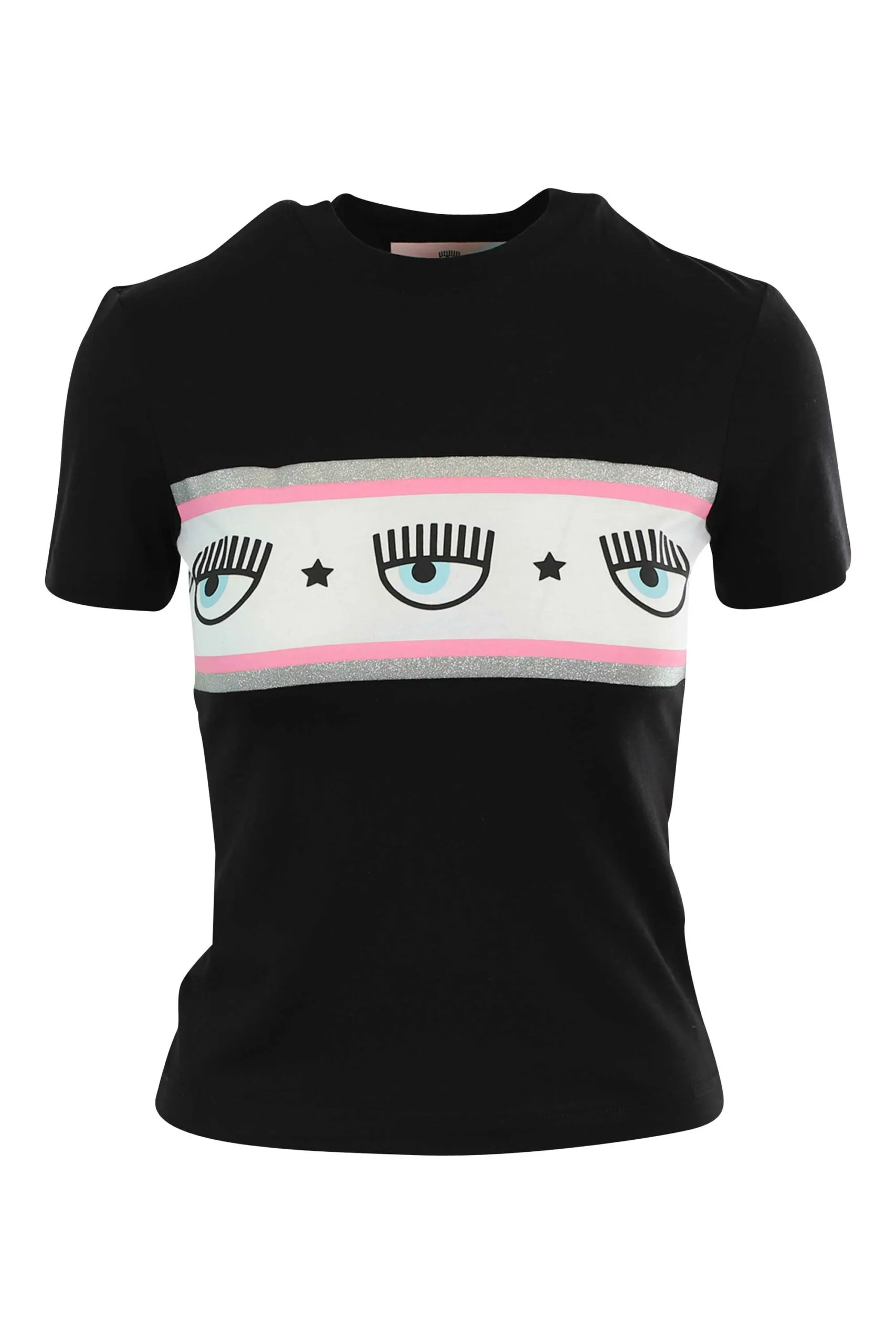 Camiseta negra con logo ojo en cinta