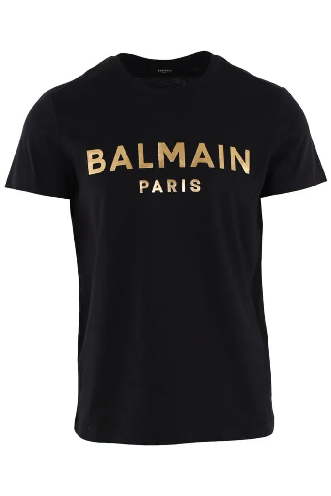 Camiseta negra con logotipo estampado dorado