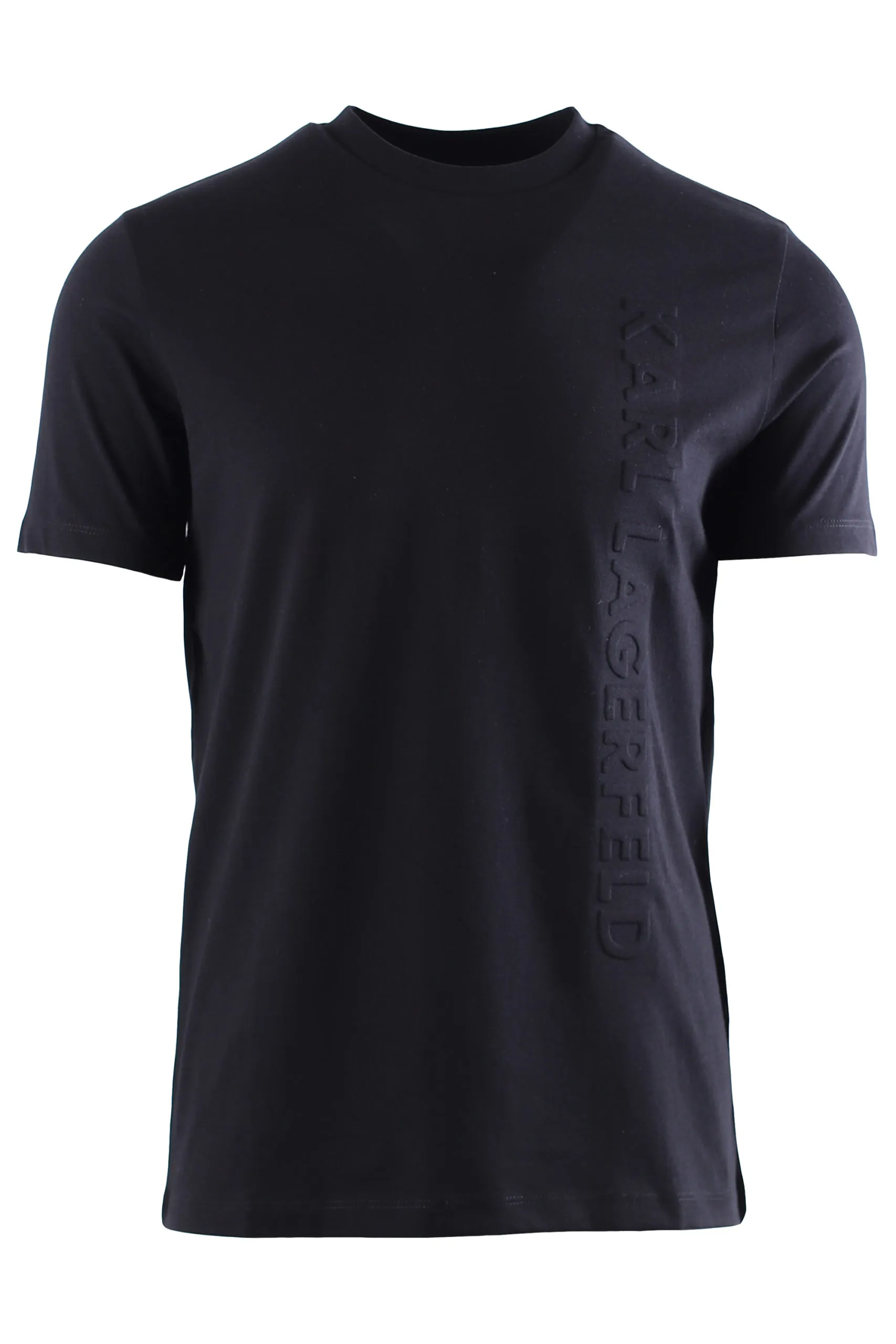 Camiseta negra con logotipo lateral en relieve