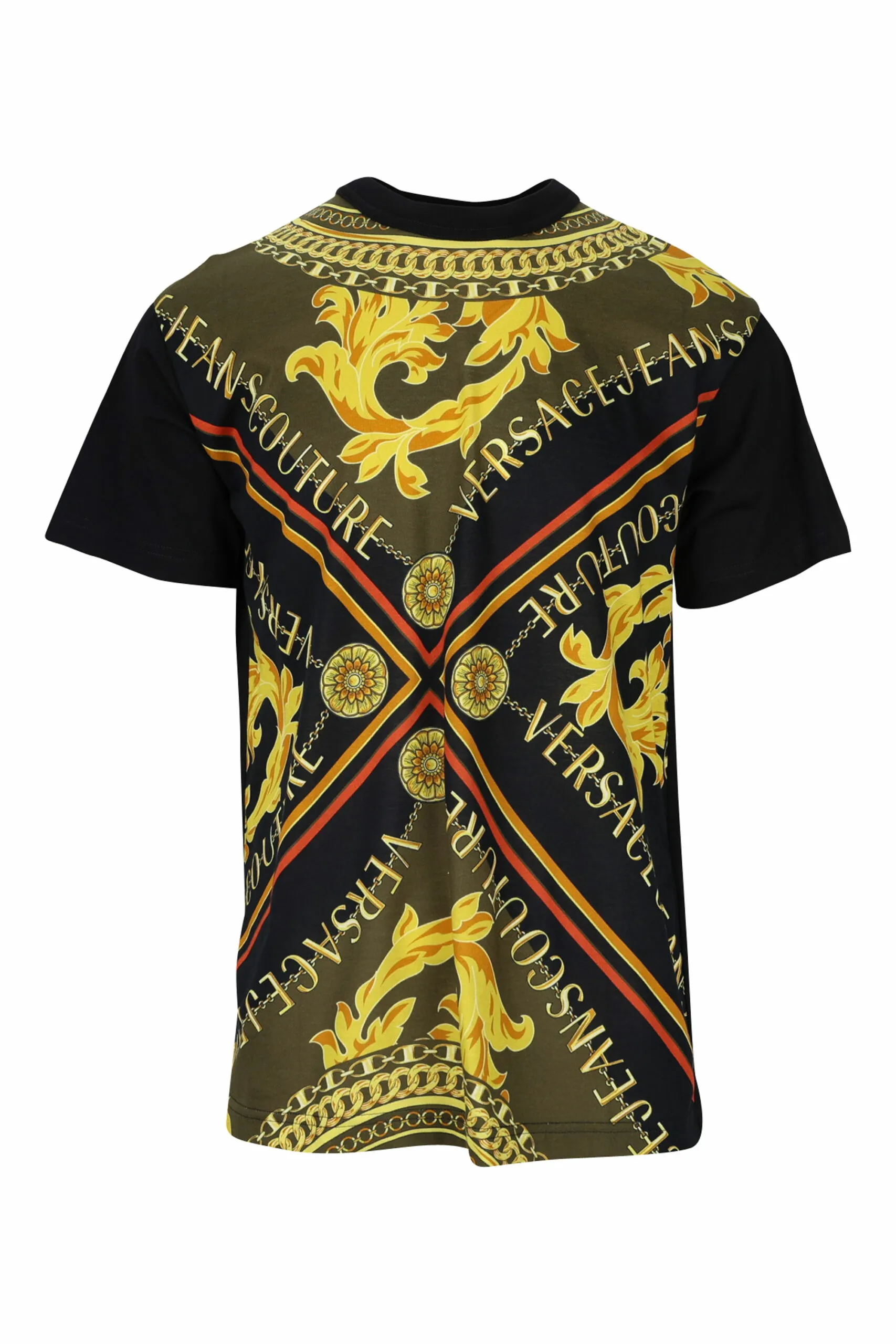 Camiseta negra con maxilogo barroco muticolor