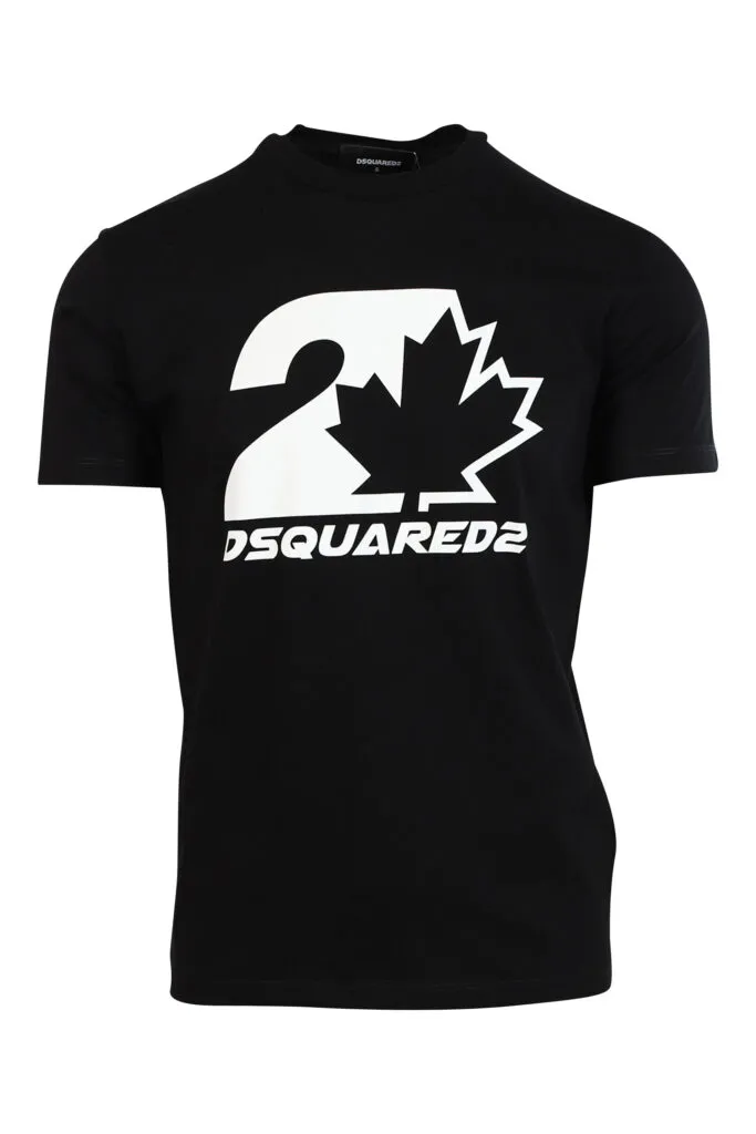 Camiseta negra con maxilogo gráfico hoja delineada