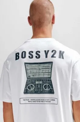 Camiseta oversize fit de punto de algodón con ilustración de temporada