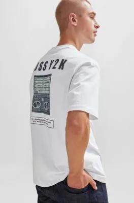 Camiseta oversize fit de punto de algodón con ilustración de temporada