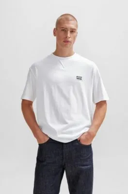 Camiseta oversize fit de punto de algodón con ilustración de temporada