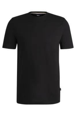 Camiseta regular fit de punto de algodón con cuello acanalado