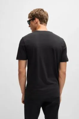 Camiseta regular fit de punto de algodón con cuello acanalado