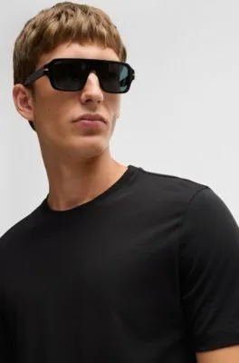 Camiseta regular fit de punto de algodón con cuello acanalado