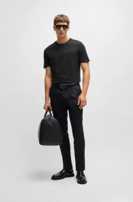 Camiseta regular fit de punto de algodón con cuello acanalado