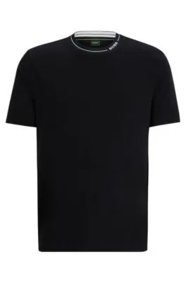 Camiseta regular fit de punto de algodón con cuello de la marca