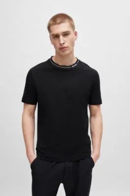 Camiseta regular fit de punto de algodón con cuello de la marca
