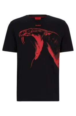Camiseta regular fit de punto de algodón con gráfico de un animal