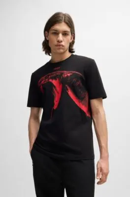 Camiseta regular fit de punto de algodón con gráfico de un animal