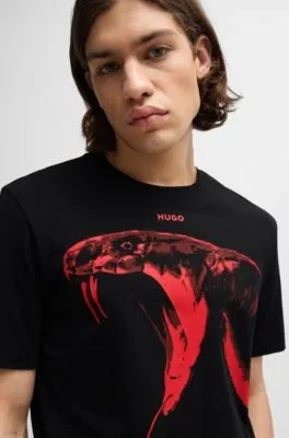 Camiseta regular fit de punto de algodón con gráfico de un animal