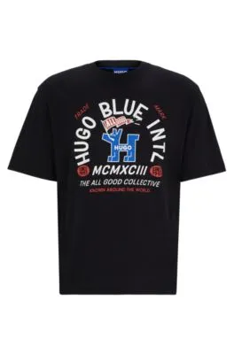 Camiseta regular fit de punto de algodón con gráficos de temporada