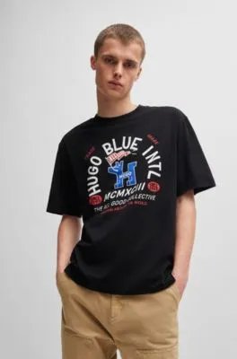 Camiseta regular fit de punto de algodón con gráficos de temporada