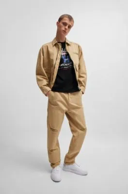 Camiseta regular fit de punto de algodón con gráficos de temporada