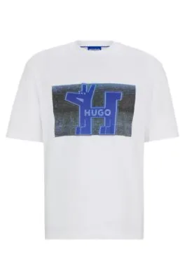Camiseta regular fit de punto de algodón con ilustración de logo