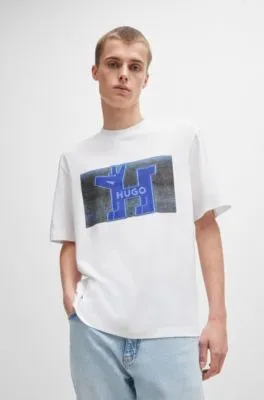 Camiseta regular fit de punto de algodón con ilustración de logo