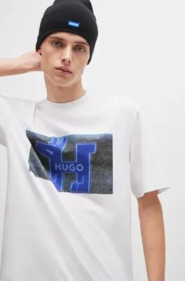 Camiseta regular fit de punto de algodón con ilustración de logo