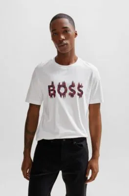 Camiseta regular fit de punto de algodón con ilustración de temporada