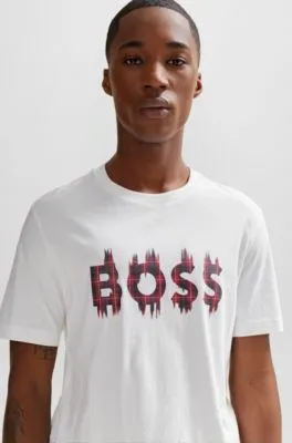 Camiseta regular fit de punto de algodón con ilustración de temporada