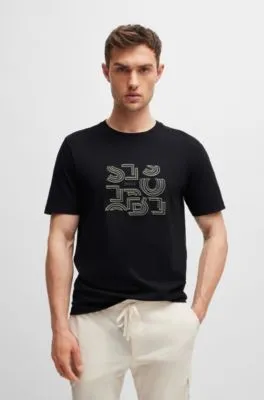 Camiseta regular fit de punto de algodón con ilustración tipográfica
