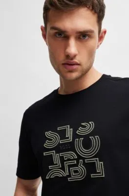 Camiseta regular fit de punto de algodón con ilustración tipográfica