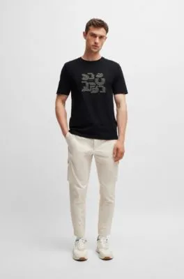 Camiseta regular fit de punto de algodón con ilustración tipográfica