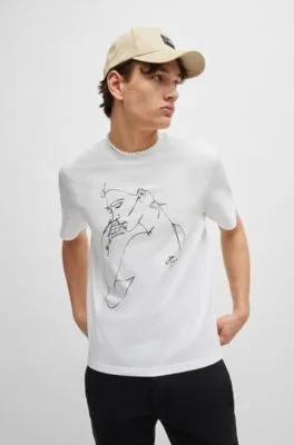 Camiseta relaxed fit de punto de algodón con estampado de cara