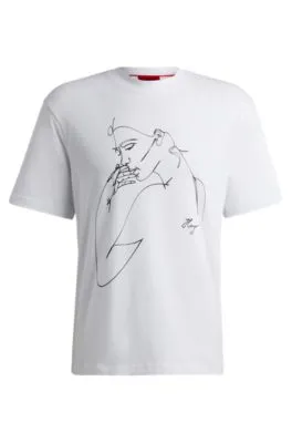 Camiseta relaxed fit de punto de algodón con estampado de cara