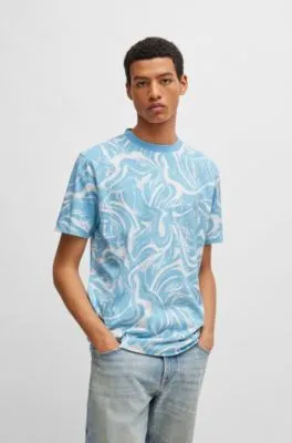 Camiseta relaxed fit en punto de algodón con estampado de ondas