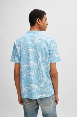 Camiseta relaxed fit en punto de algodón con estampado de ondas
