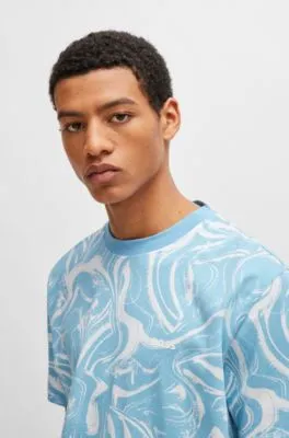 Camiseta relaxed fit en punto de algodón con estampado de ondas